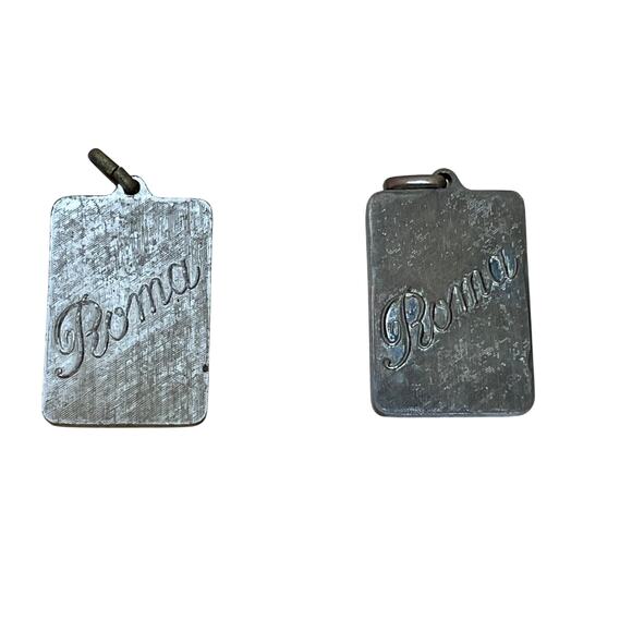 Vintage Lot of 2 Stamped Roma Lady of Lourdes Virgin Mary Blue Necklace Pendants - Picture 2 of 5